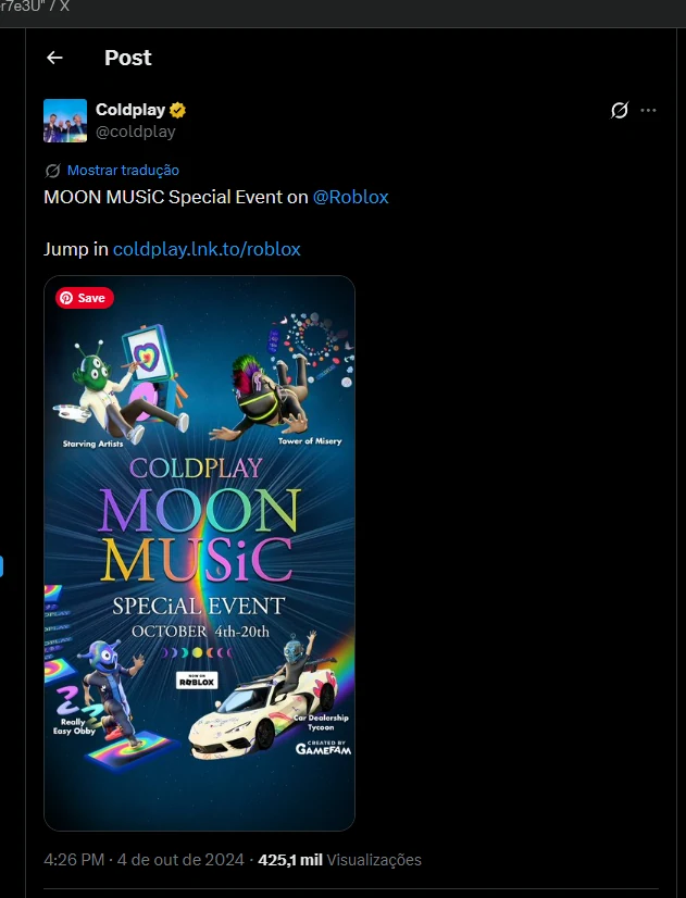 Coldplay Roblox Special Event: Coldplay X Source Post